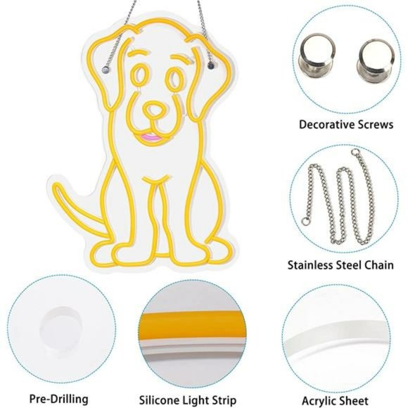 Dog Neon Sign for Wall Decor,  USB Powered LED Signs Dog  (Gold) - Picture 5 of 7